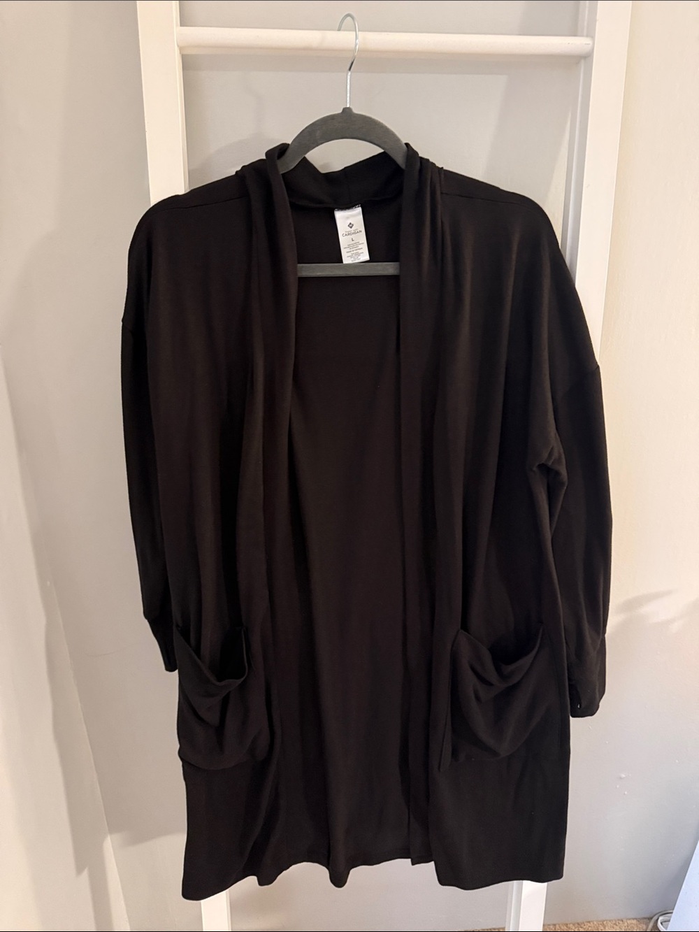 Women's Open-Front Black Cardigan with Pockets